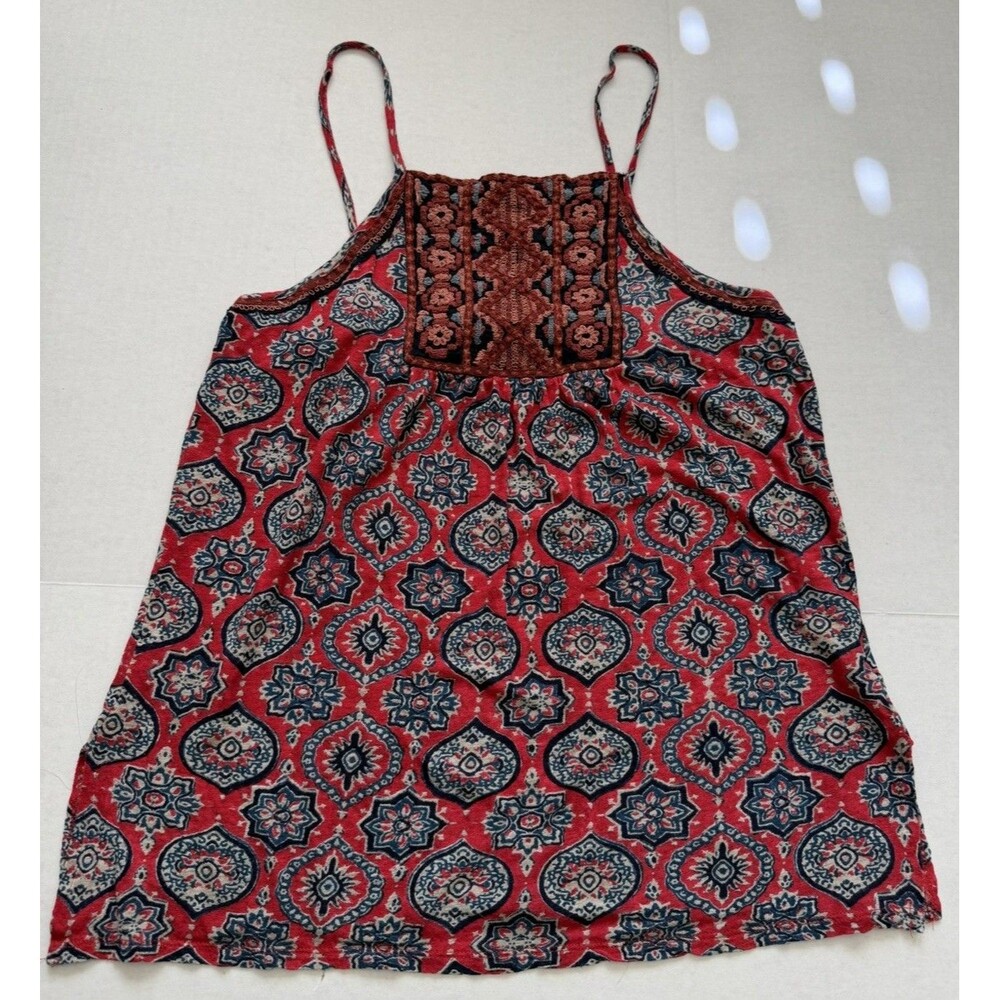 Lucky Brand Medallion Print Spaghetti Strap Sleeveless Tank Medium Americana
